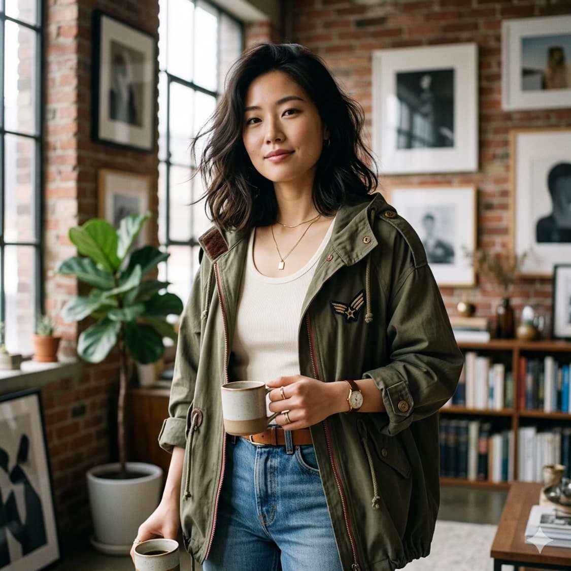 EVER AFTER 카키 야상 점퍼 FREE | 후드·카라 벨크로 간절기 상품이미지1