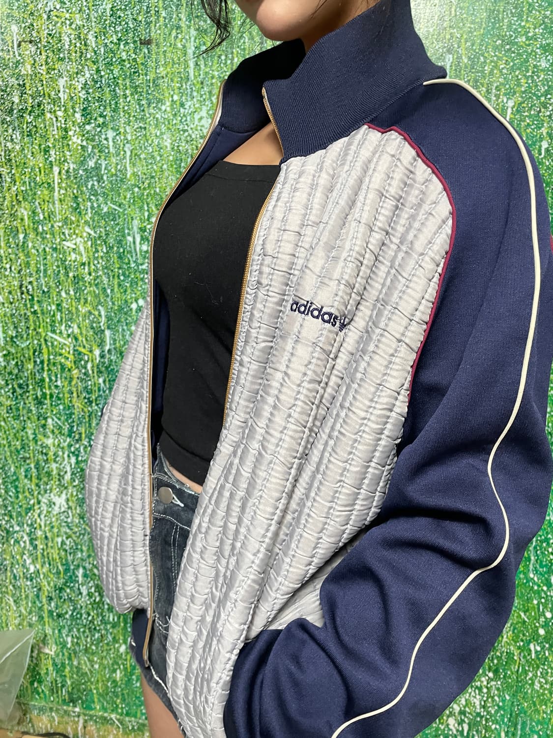 80s 아디다스 퀼팅 패딩 져지 집업 스카이블루 네이비 자켓 XL 상품이미지2
