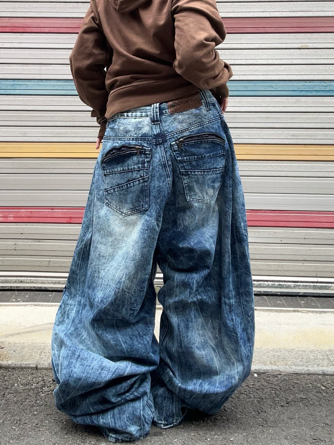 90s ROCA WEAR 타이다이 지퍼 데님벌룬팬츠 상품이미지1