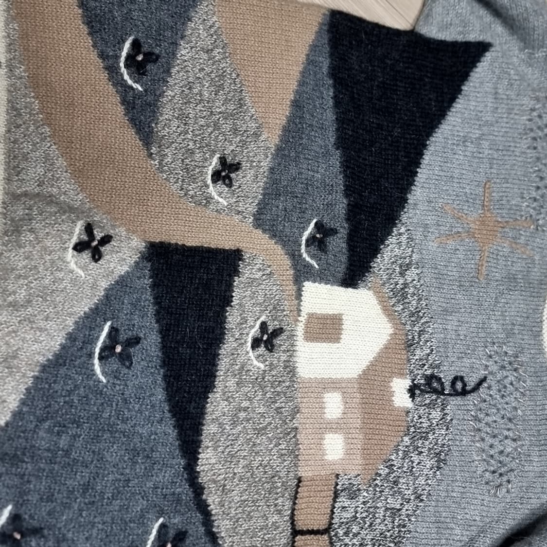 페루제Raffa 100프로 알파카 빈티지 패턴 니트 스웨터 그레이(실측) 상품이미지2