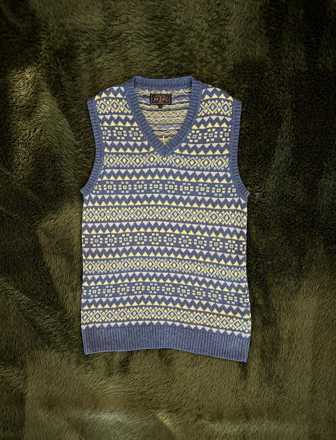 [M] Beams Plus 빔즈 플러스 페어 아일 코튼 린넨 니트 베스트 상품이미지1