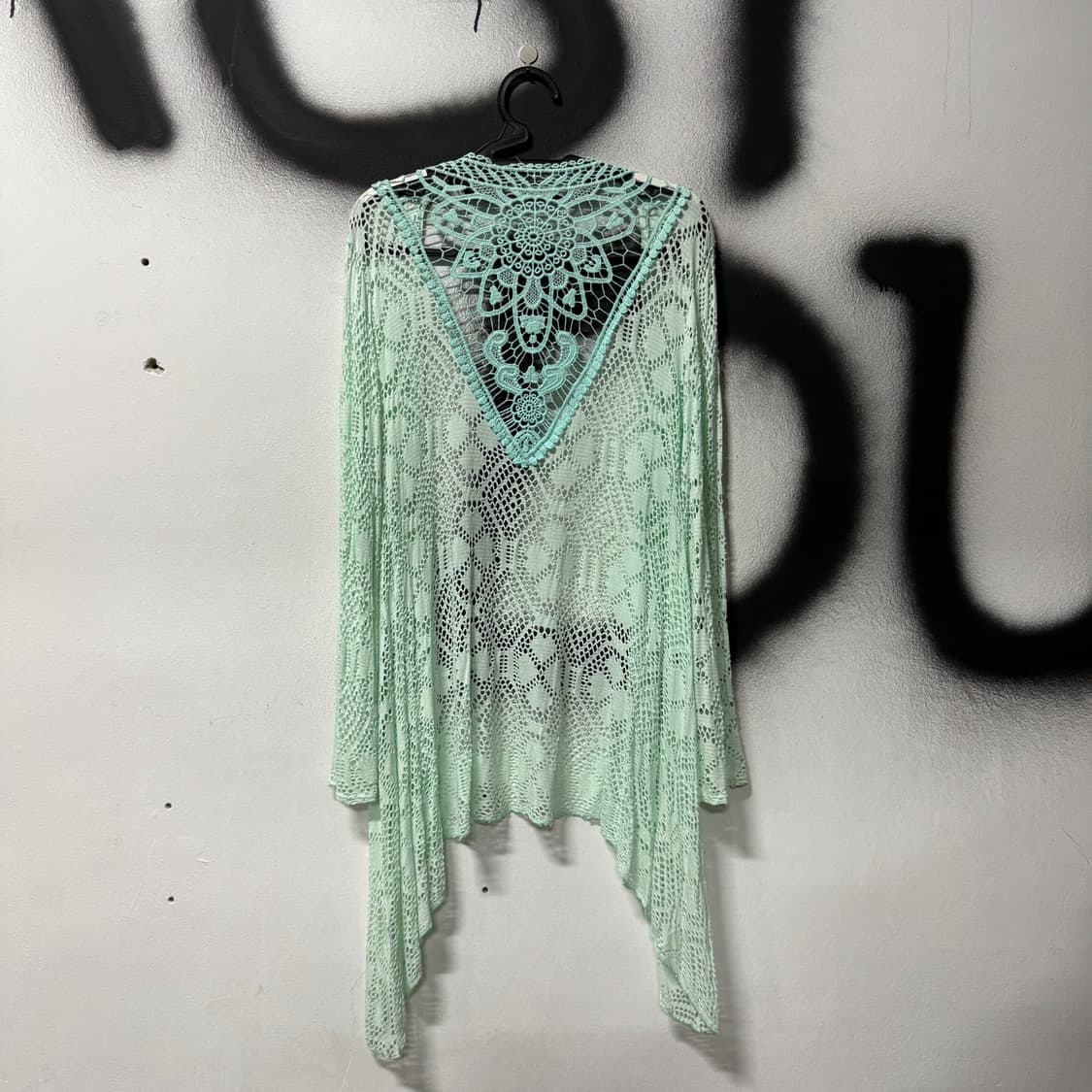 VTG 빈티지 페어리 대대장 민트 레이스 플레어 크로쉐 롱 가디건 상품이미지2