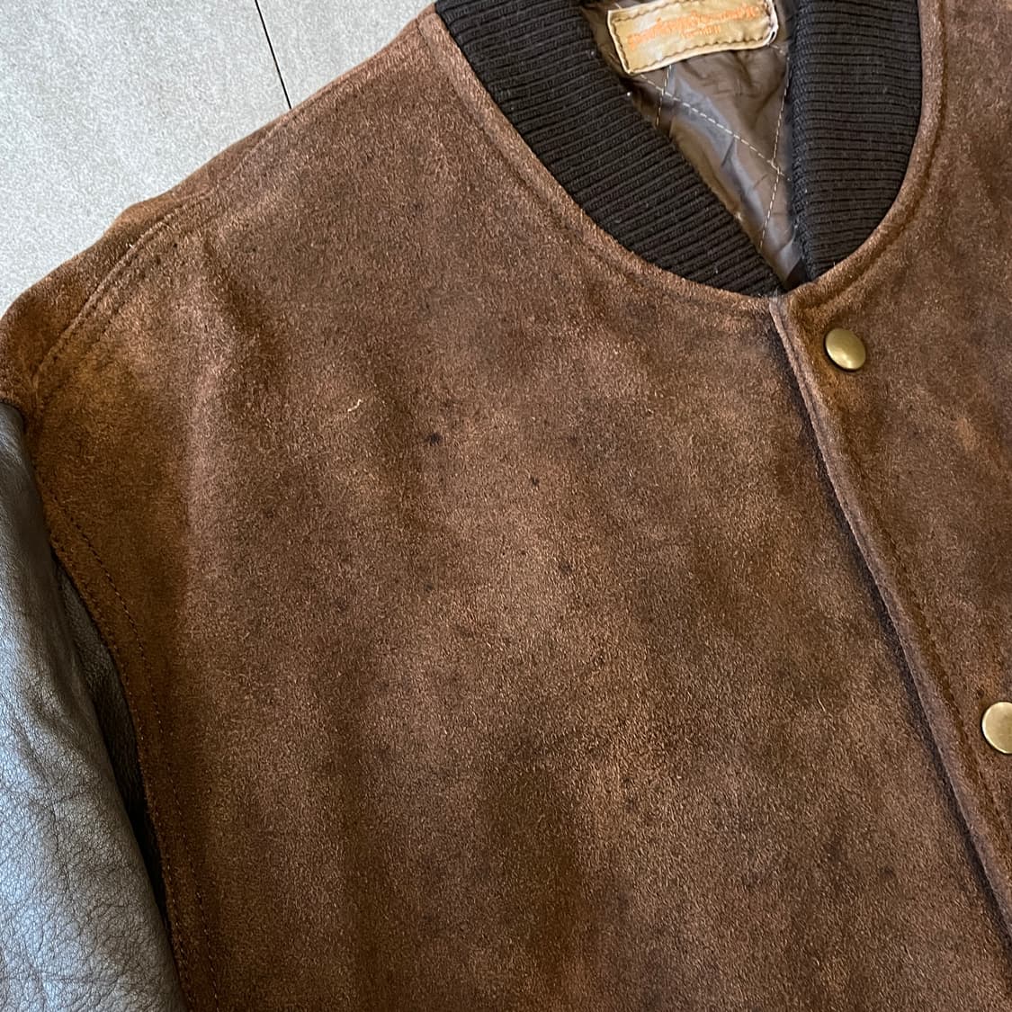 빈티지 브라운 스웨이드 레더 바시티 자켓 상품이미지8