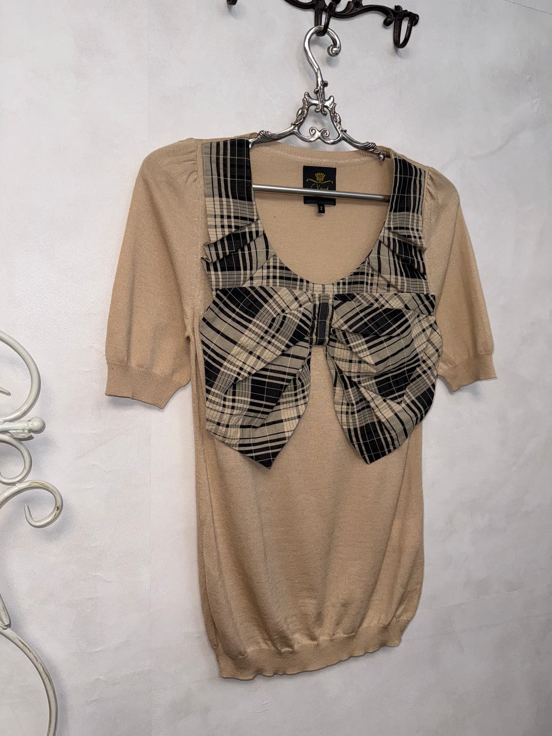 O’2nd beige check ribbon point half knit 상품이미지2