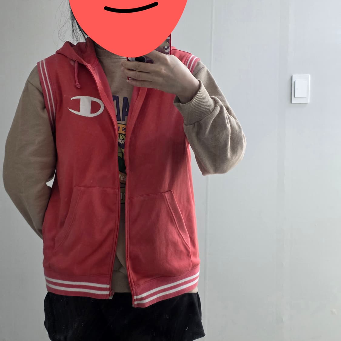 챔피온 일본판 빈티지)00s자몽핑크 오네갸루y2k대대장 빅로고 후드베스트 상품이미지2