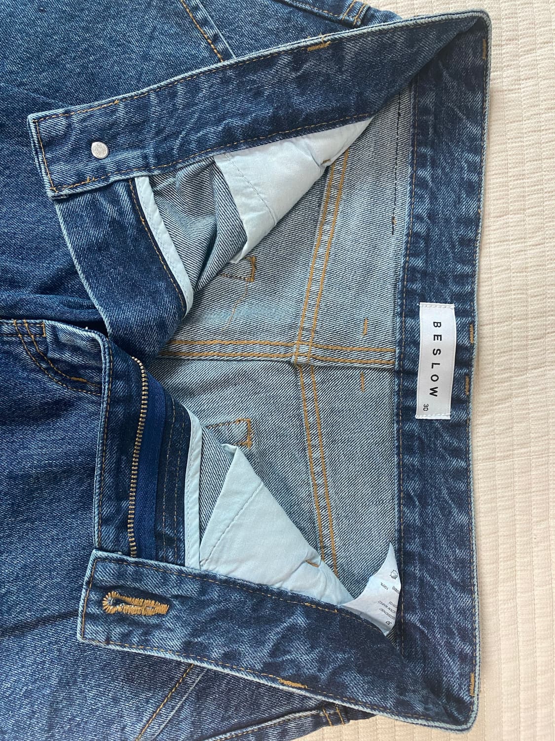 (새상품) 비슬로우 콘밀 딥 원턱 데님 진 medium washed 중청 상품이미지4