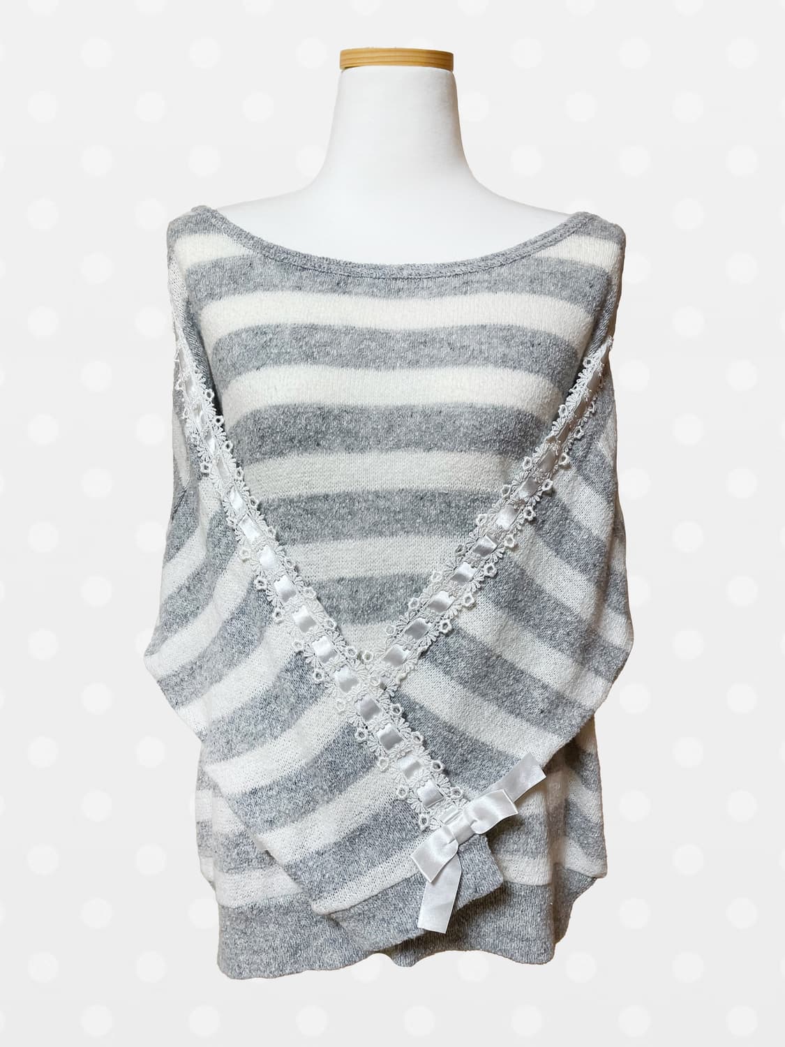 러블리 히메 빈티지 리본 레이스 스트라이프 단가라 니트 탑 상품이미지1