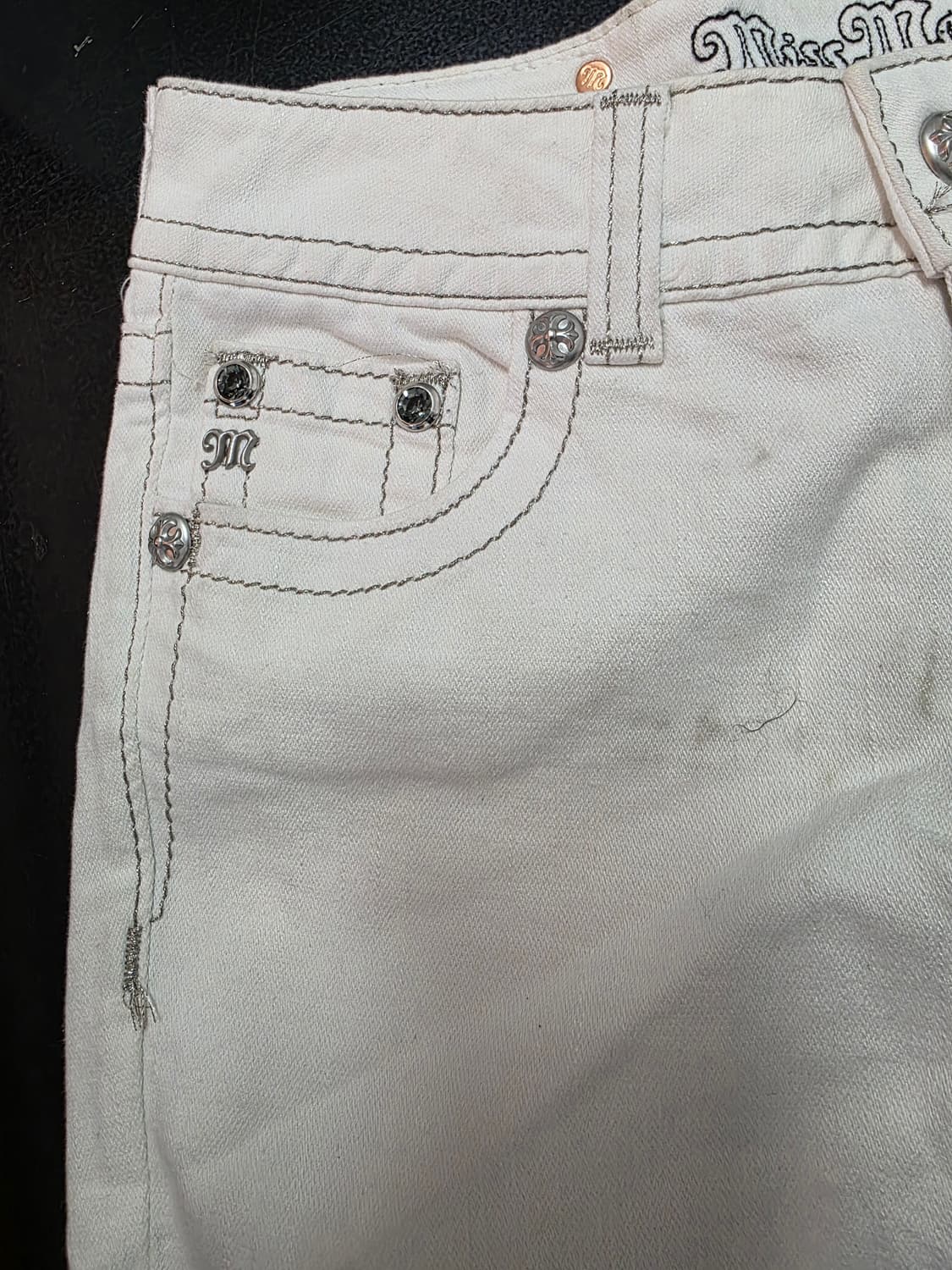 MISS ME 미스미 Y2K 로우라이즈 8부 데님 팬츠 크림진 25 상품이미지3