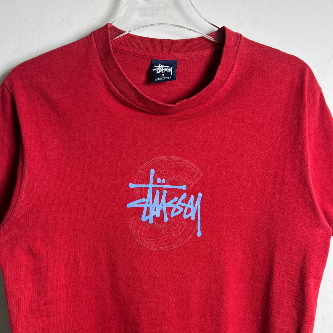 90's old stussy 올드 스투시 레드 반팔 티셔츠 S 상품이미지5