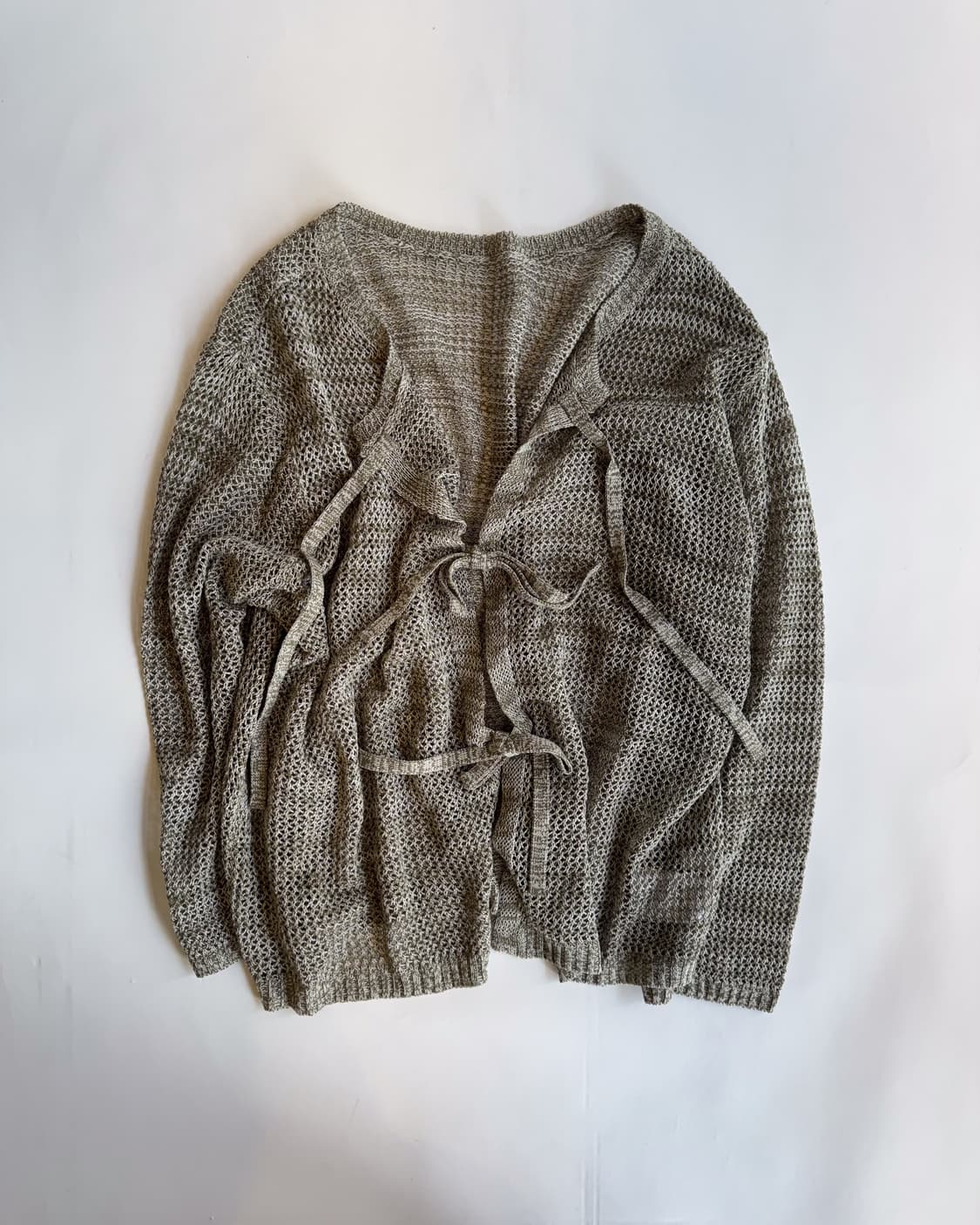 Olive Mesh Tie-Front Cardigan  상품이미지1