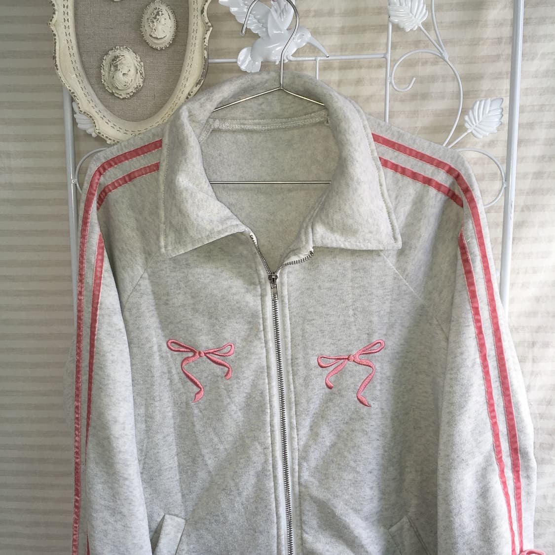 jpn vintage melange gray ribbon velvet j 상품이미지8