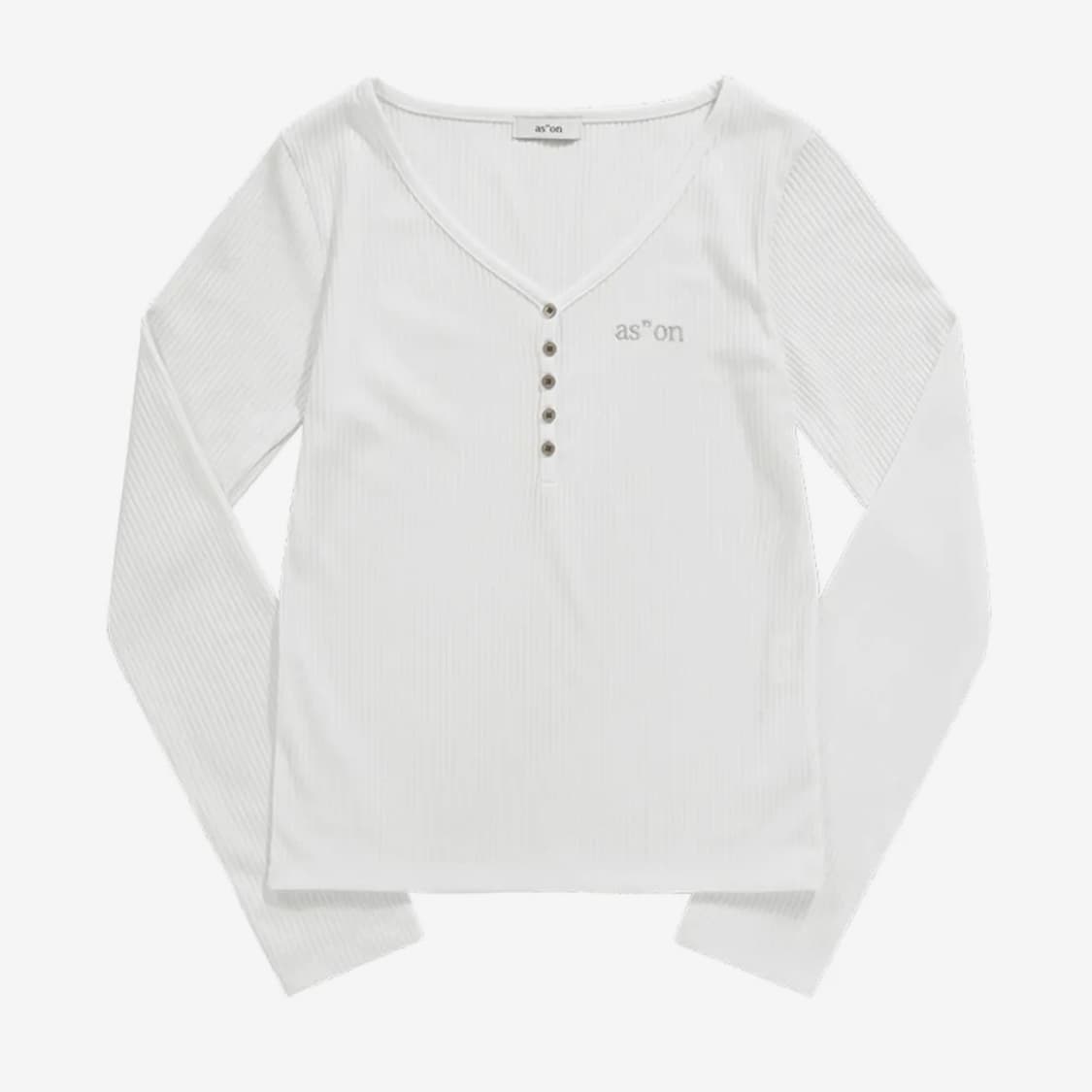 애즈온 WISH RIBBED BUTTON TEE / IVORY 상품이미지2