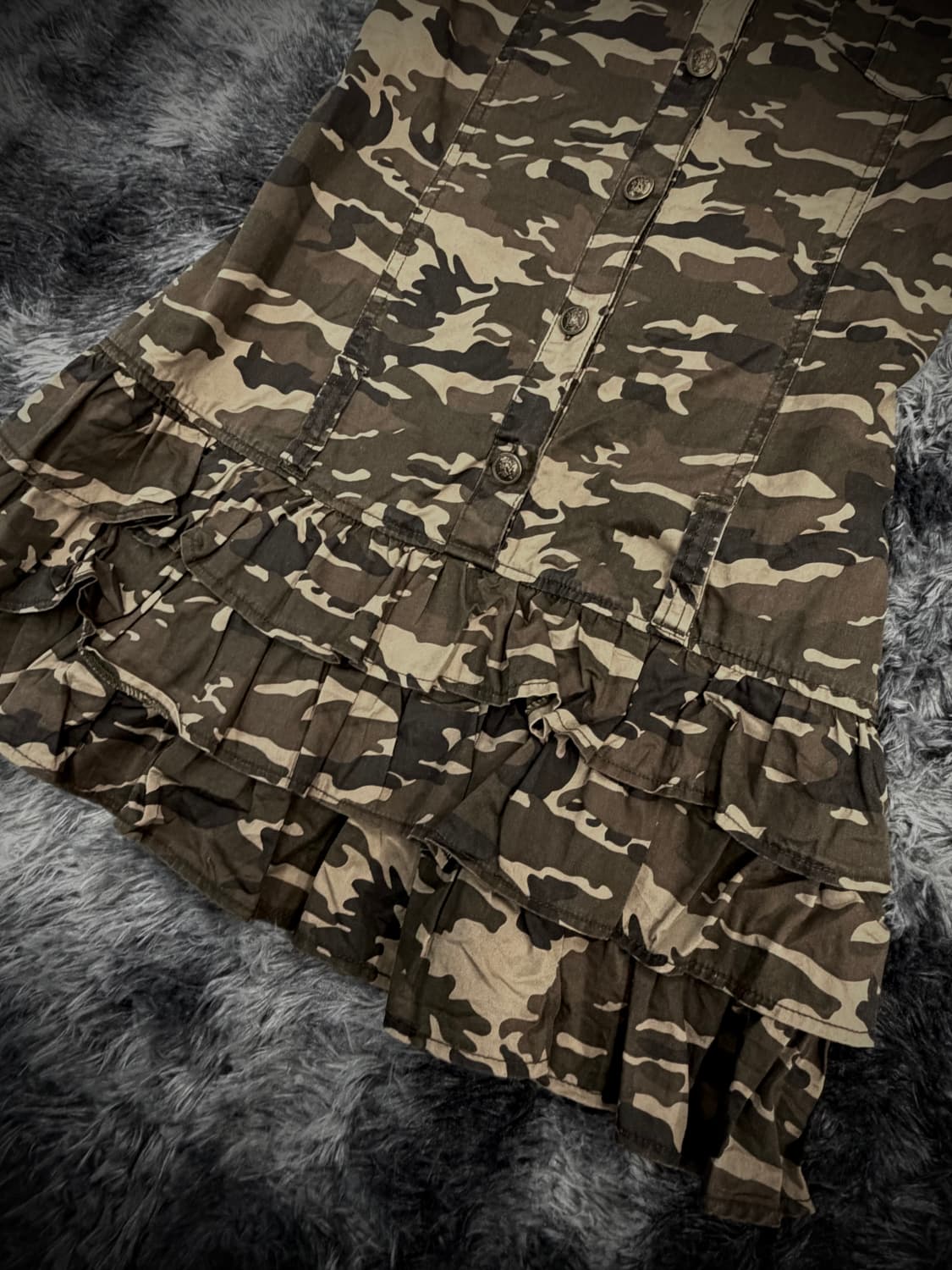 베이지 밀리터리 밑단 레이스 반팔 데님 원피스 상품이미지4