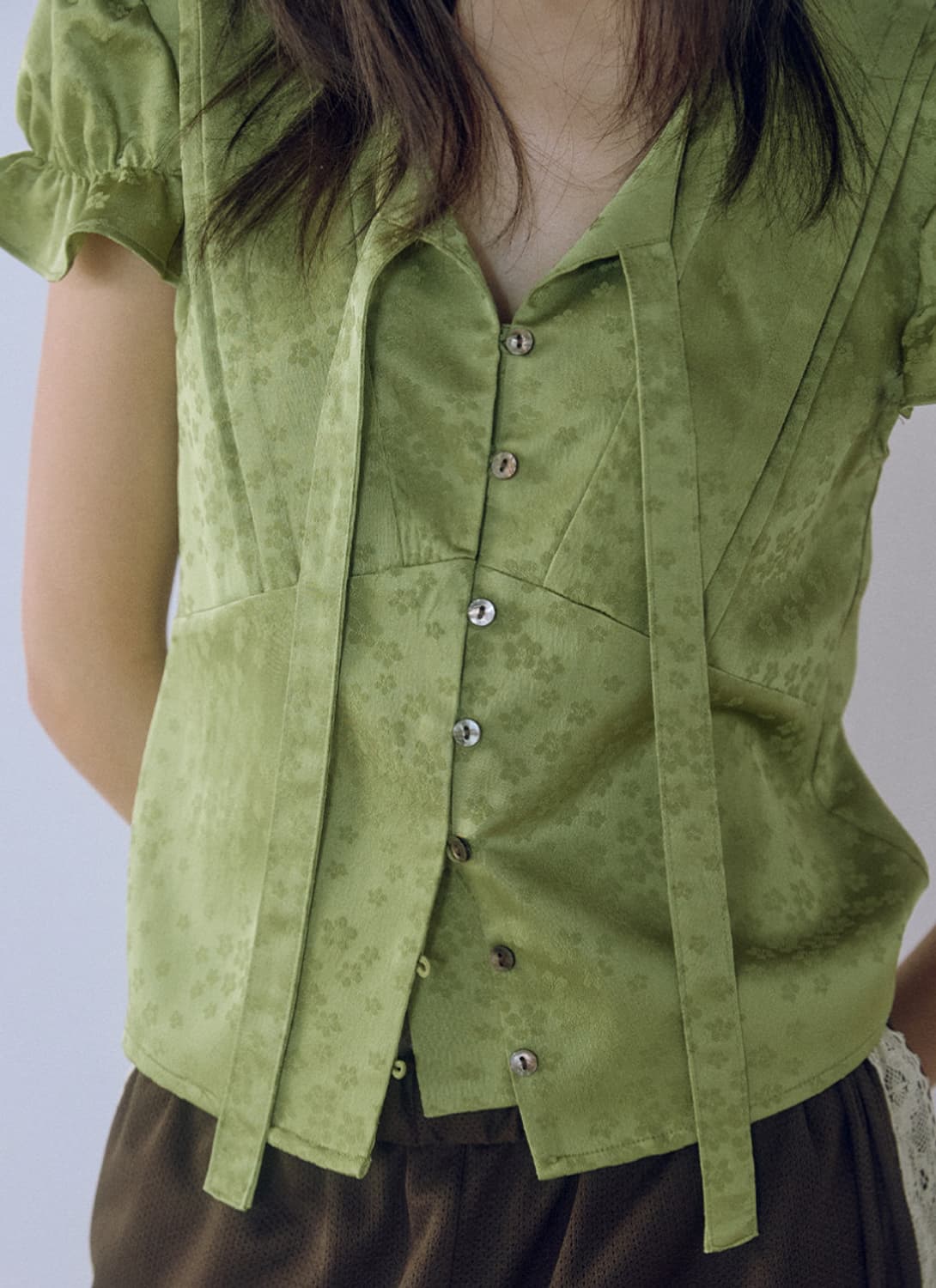 호쿠스포쿠스 Tie blouse (olive green) 상품이미지6