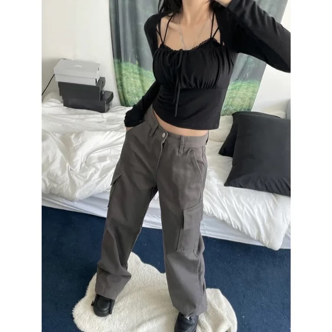 키미스 카키그레이 와이드 카고 팬츠 m 상품이미지3