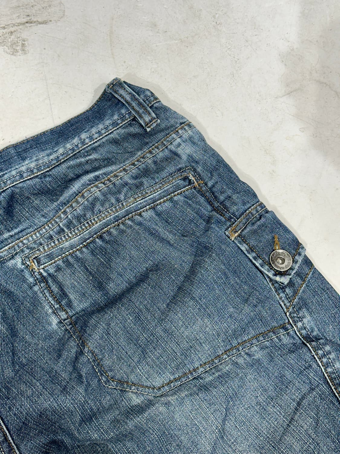 일본 빈티지 중청 대대장 와이드 포켓 디테일 데님 카고 팬츠 청바지 L 상품이미지6