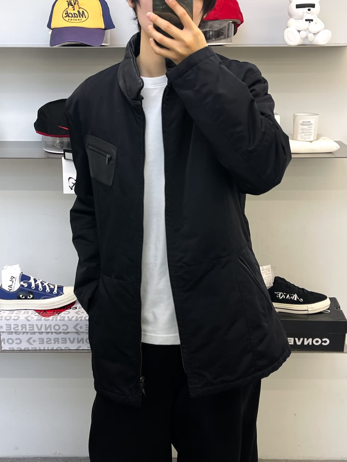 엠포리오 아르마니 투웨이 나일론 레더 넥 코트 상품이미지3