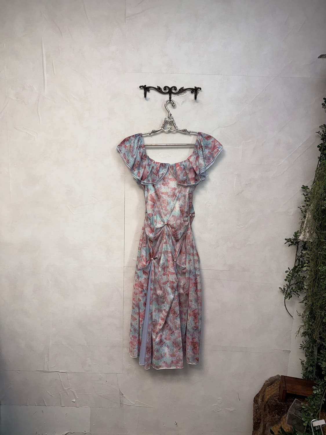 Pink blue floral shirring 오프숄더 ops 상품이미지7