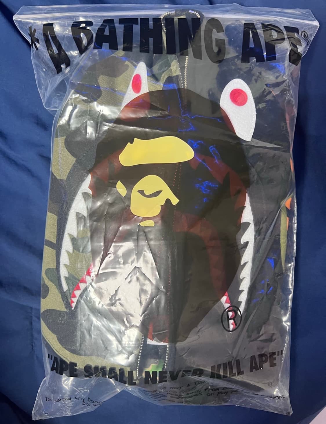 베이프 샤크 반카모 후드집업 L bape 블랙 녹계 상품이미지5