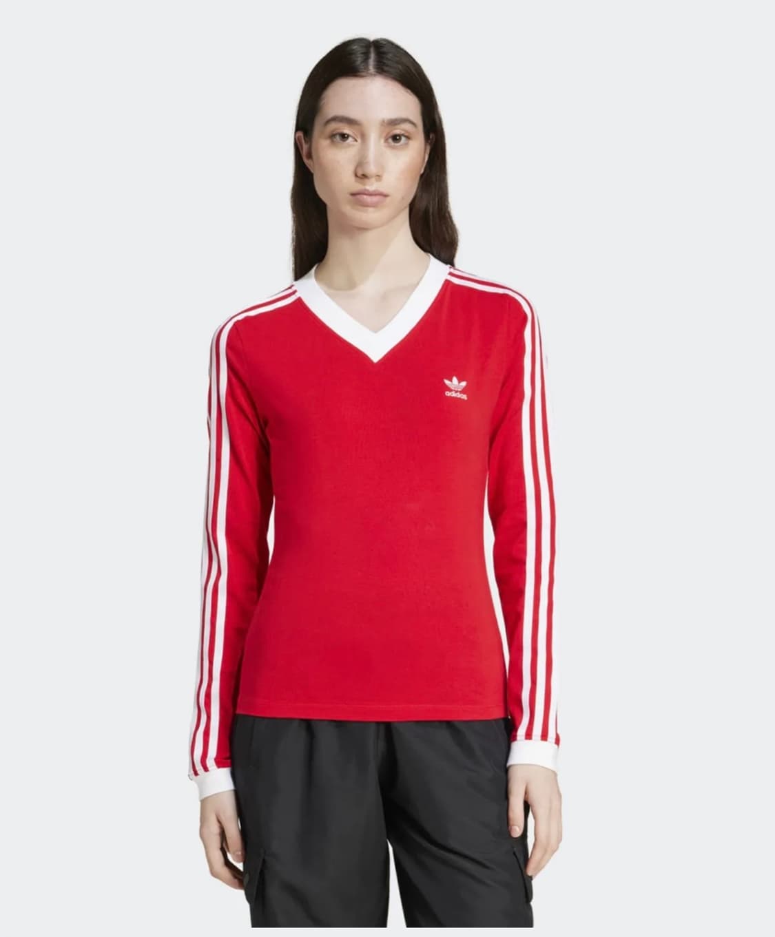 아디다스 브이넥 긴팔 셔츠 레드 상품이미지1