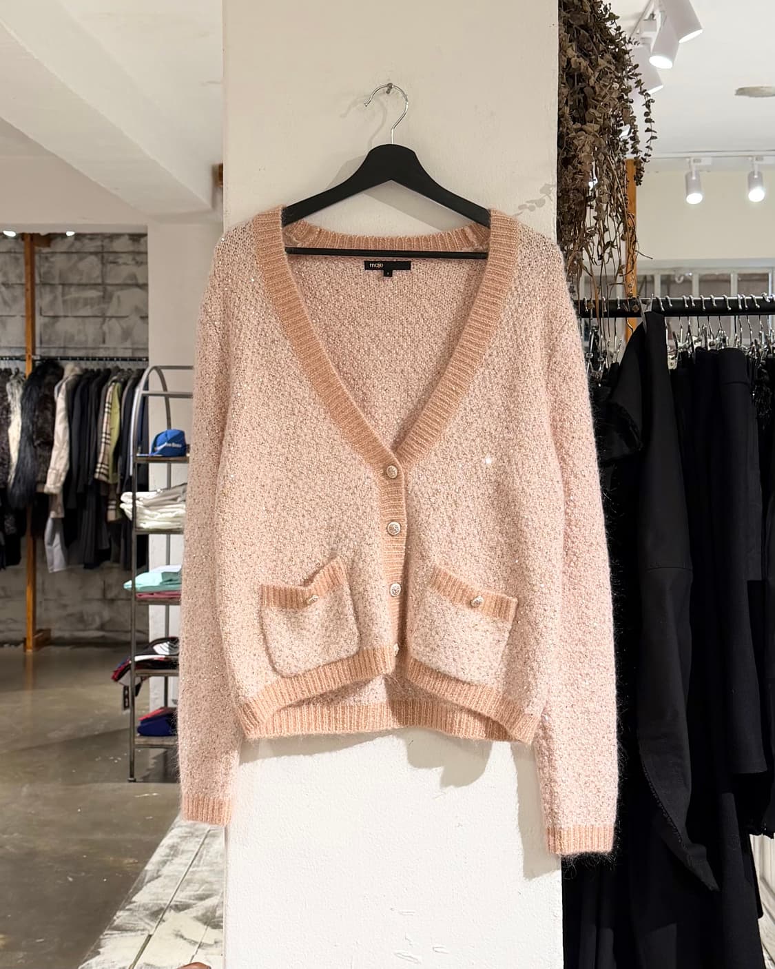 마쥬 핑크 스팽글 브이넥 가디건 상품이미지1