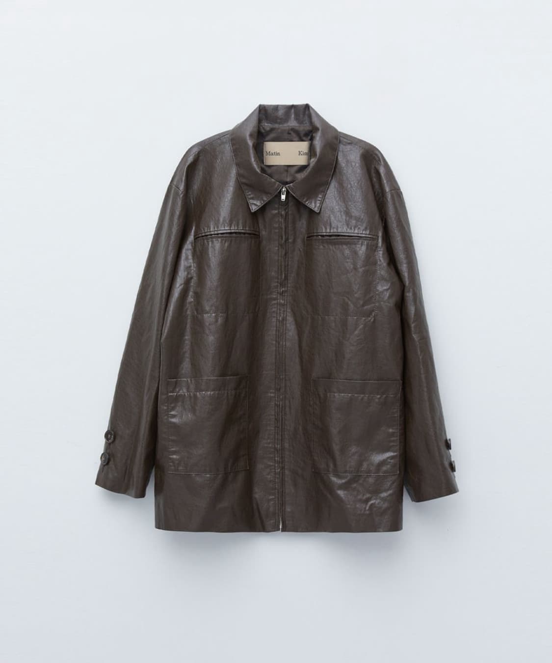 마뗑킴 보이핏 포켓 레더자켓 브라운 상품이미지1