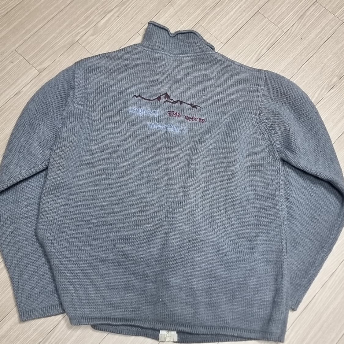 네팔생산 100%울 회색 니트 집업 가디건(110) 상품이미지2