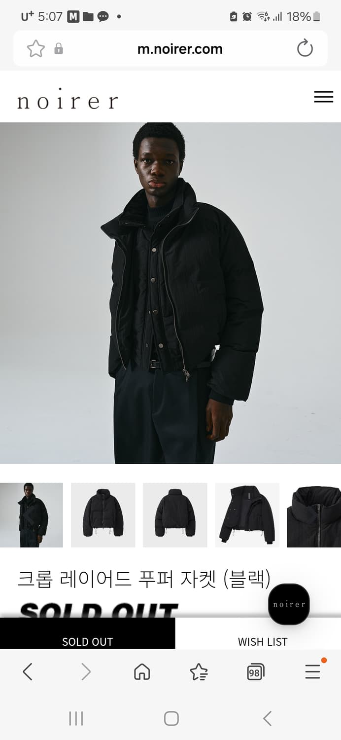 노이어 크롭 레이어드 푸퍼 상품이미지1