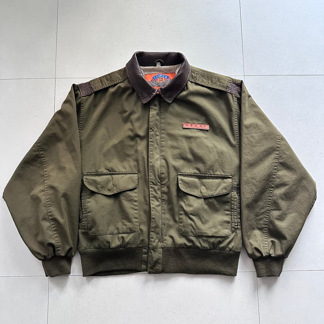 90s 쿠퍼 A-2 타입 코튼 플라이트 자켓 S 가죽 카라 상품이미지1