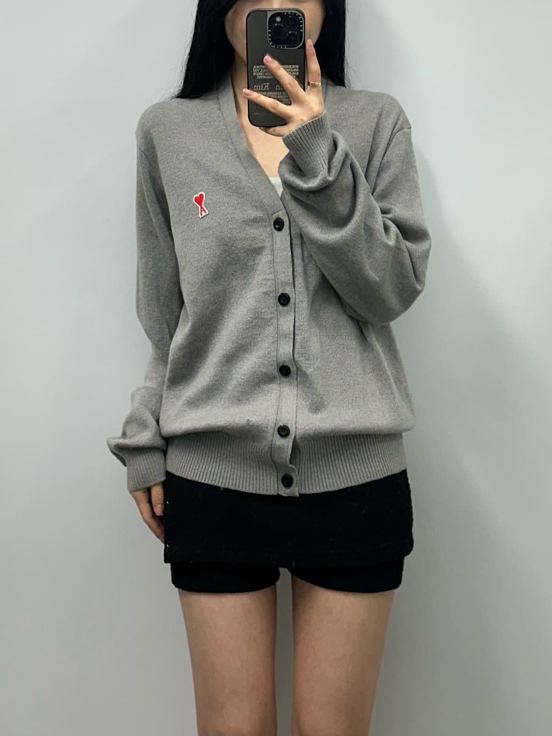 아미 스몰로고 그레이 울 니트 가디건 상품이미지1