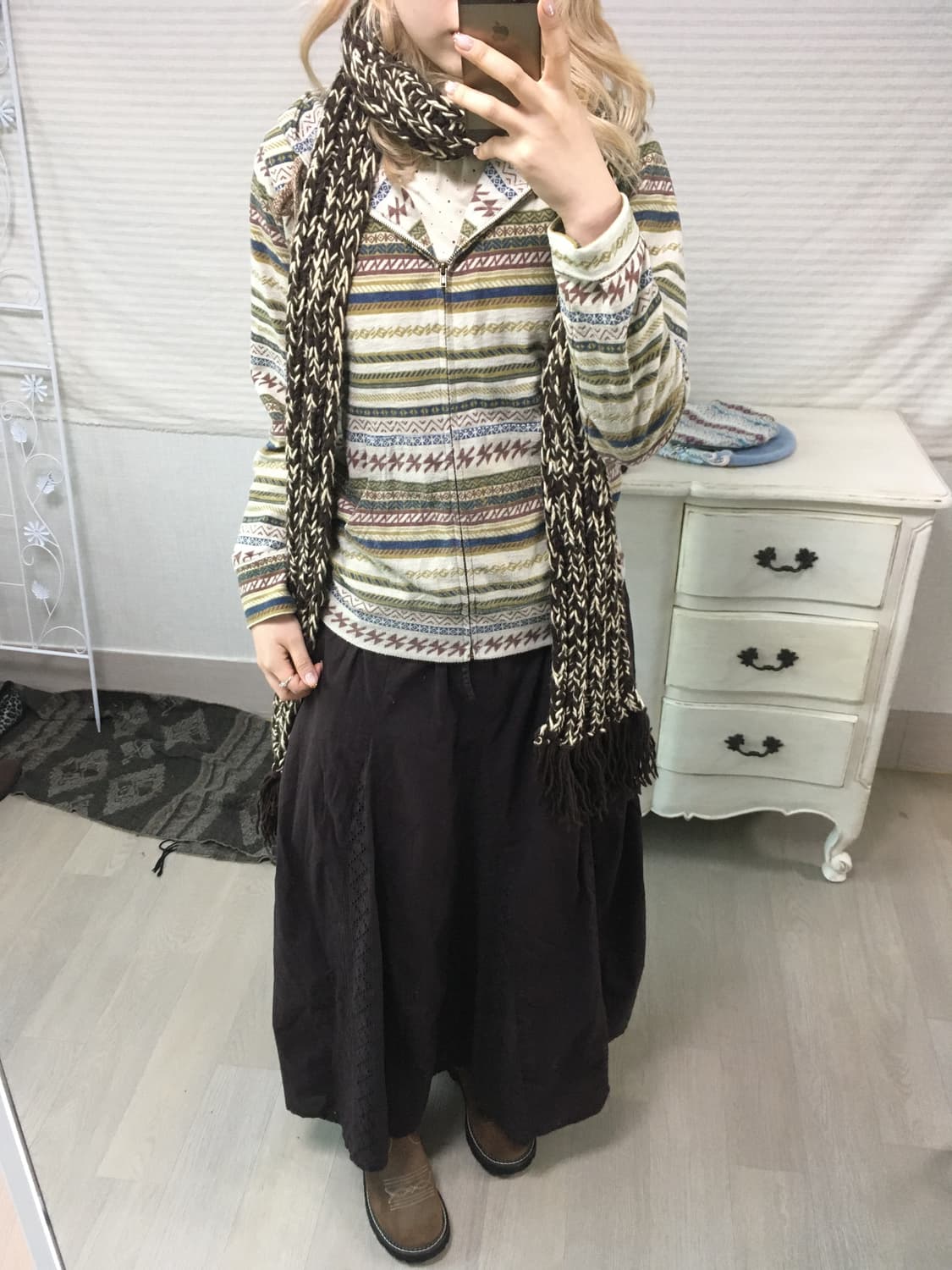 jpn vintage olive ethnic pattern hood  상품이미지1