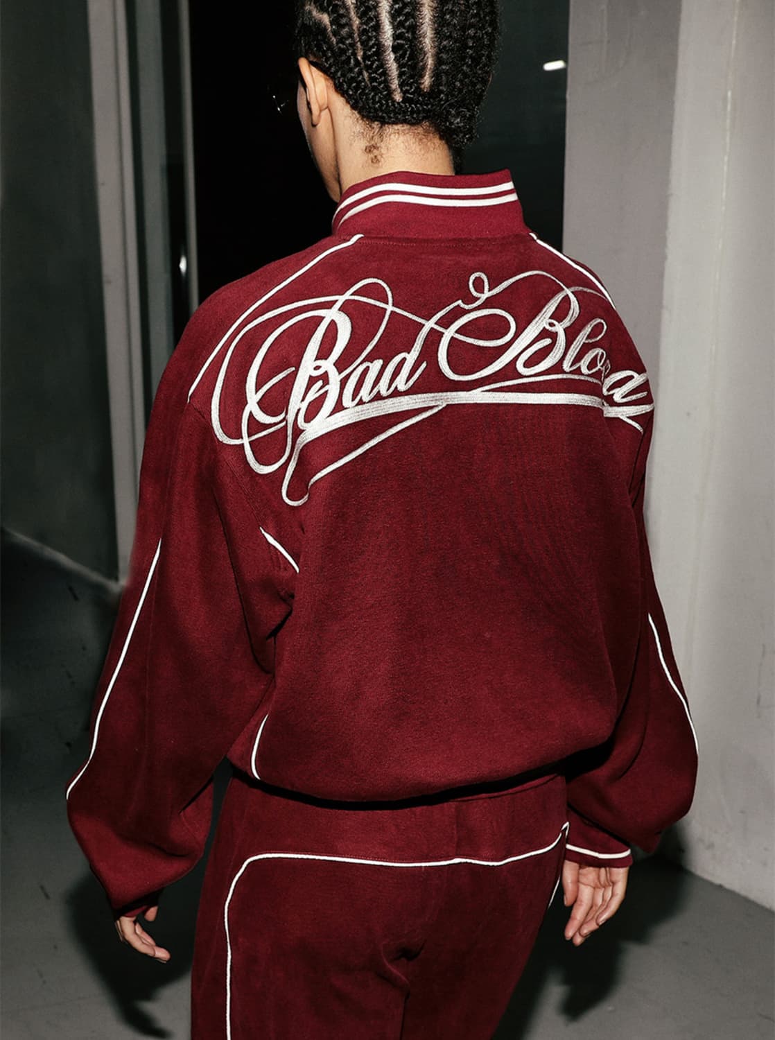 배드블러드 다크 클래식 핀스트라이프 트랙 자켓 와인 L 상품이미지3