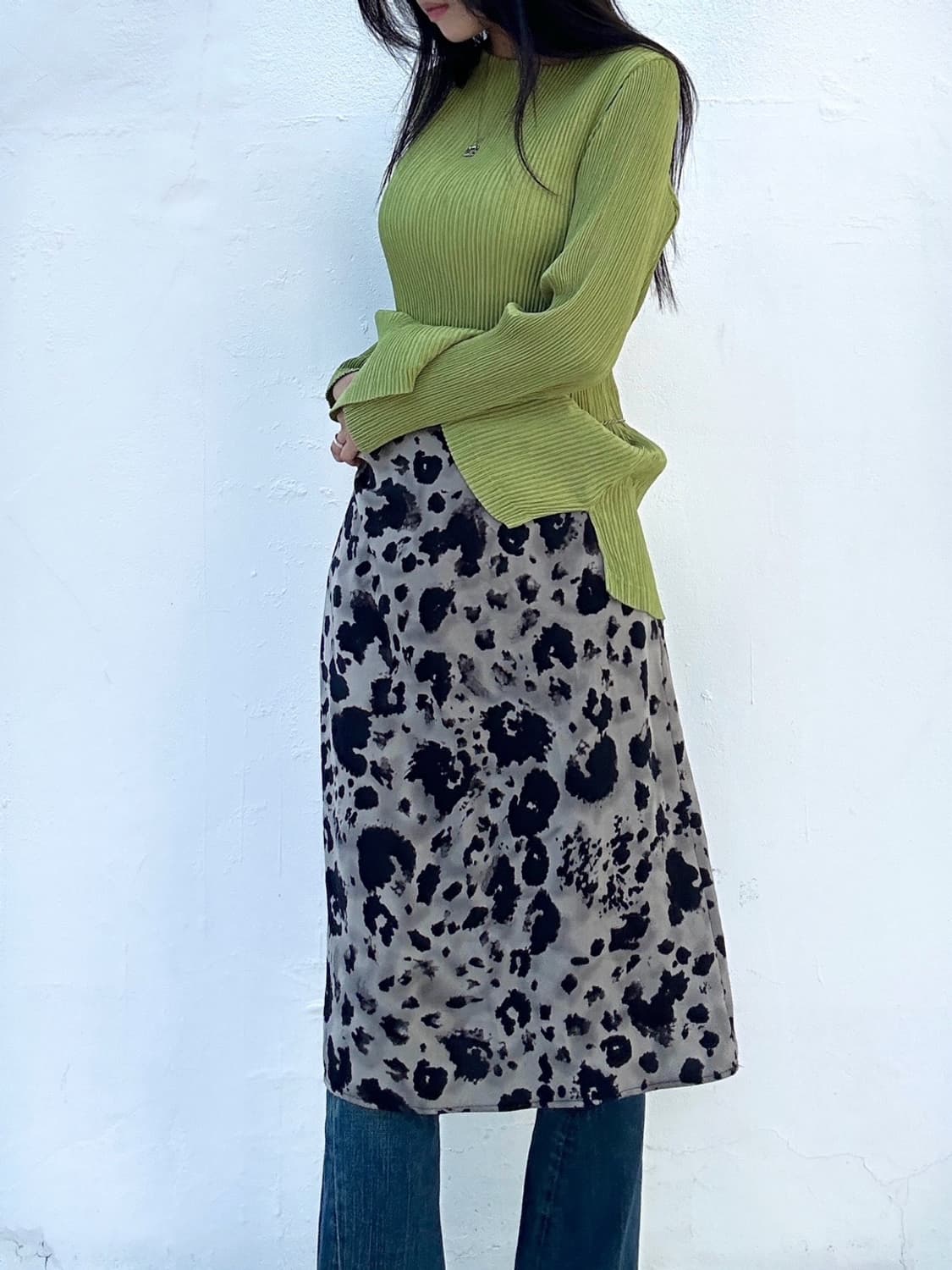Animal pattern silk skirt / grey 상품이미지4