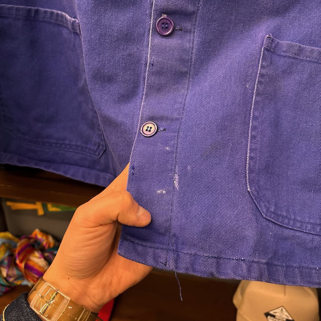 80s 몰스킨 프렌치 워크자켓 빈티지워싱 빅사이즈 퍼플 N676 상품이미지5