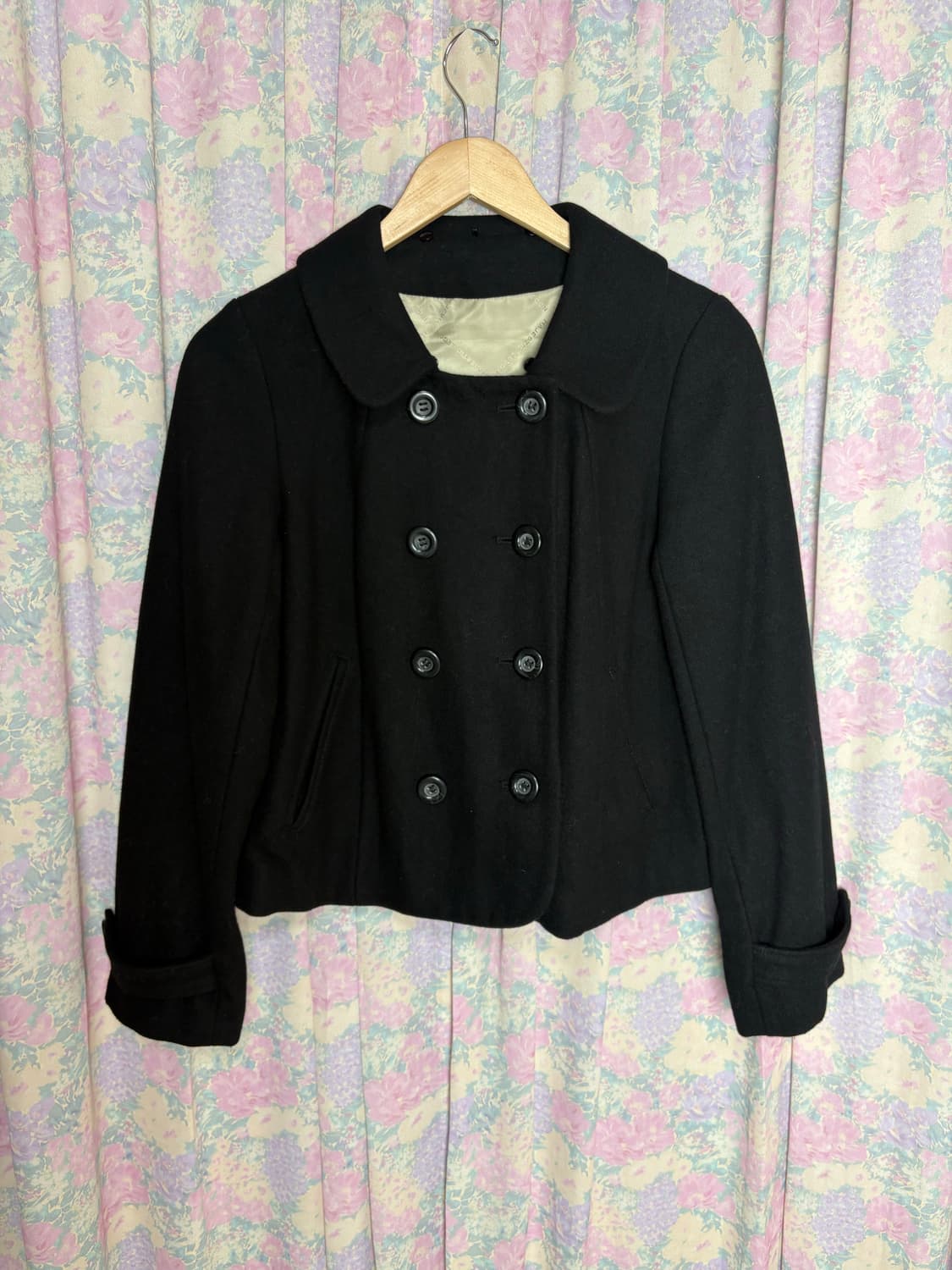 블랙 카라 울혼방 숏코트 상품이미지6