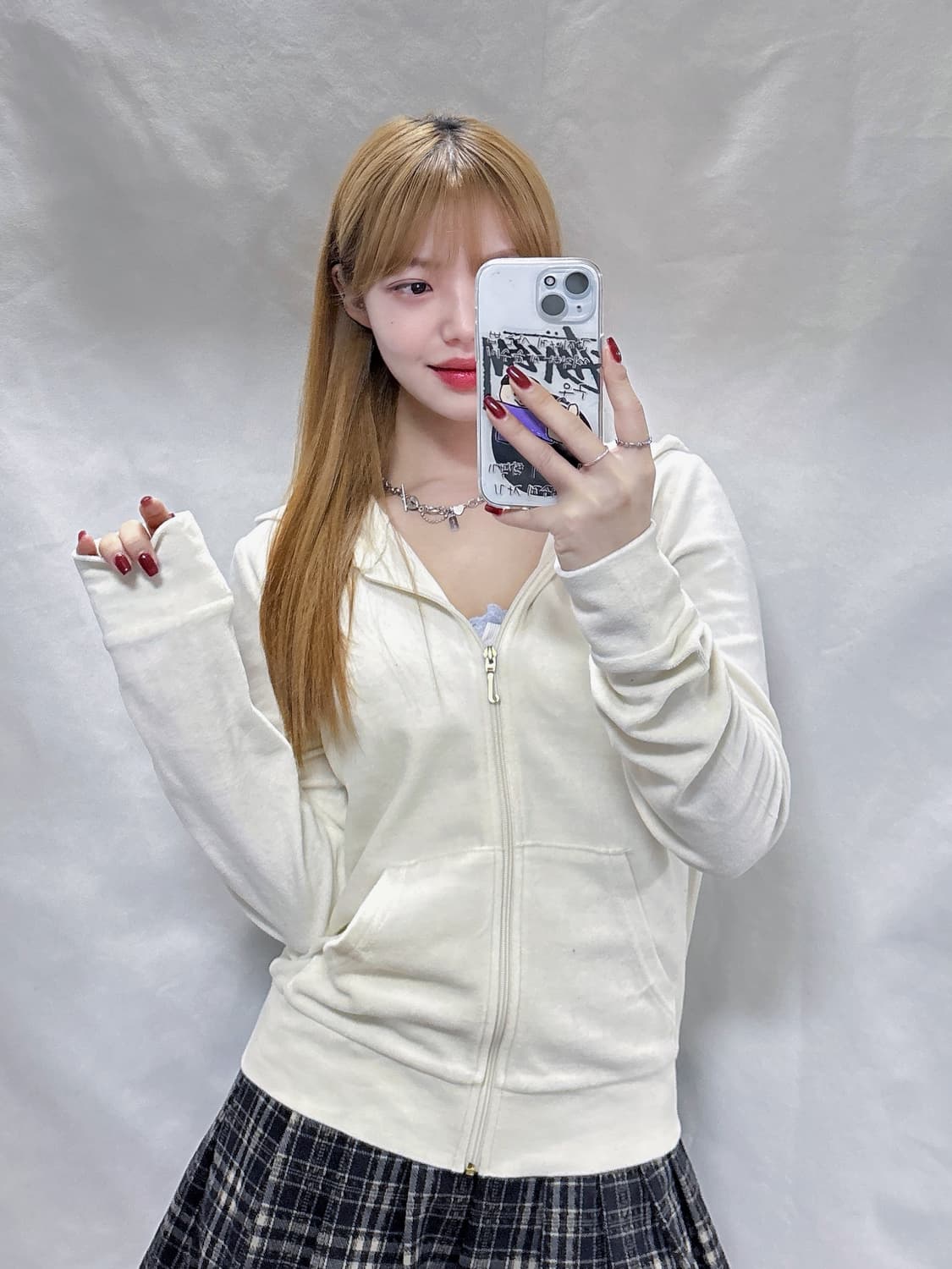 쥬시꾸띄르 빅로고 화이트 벨벳 후드집업  상품이미지3