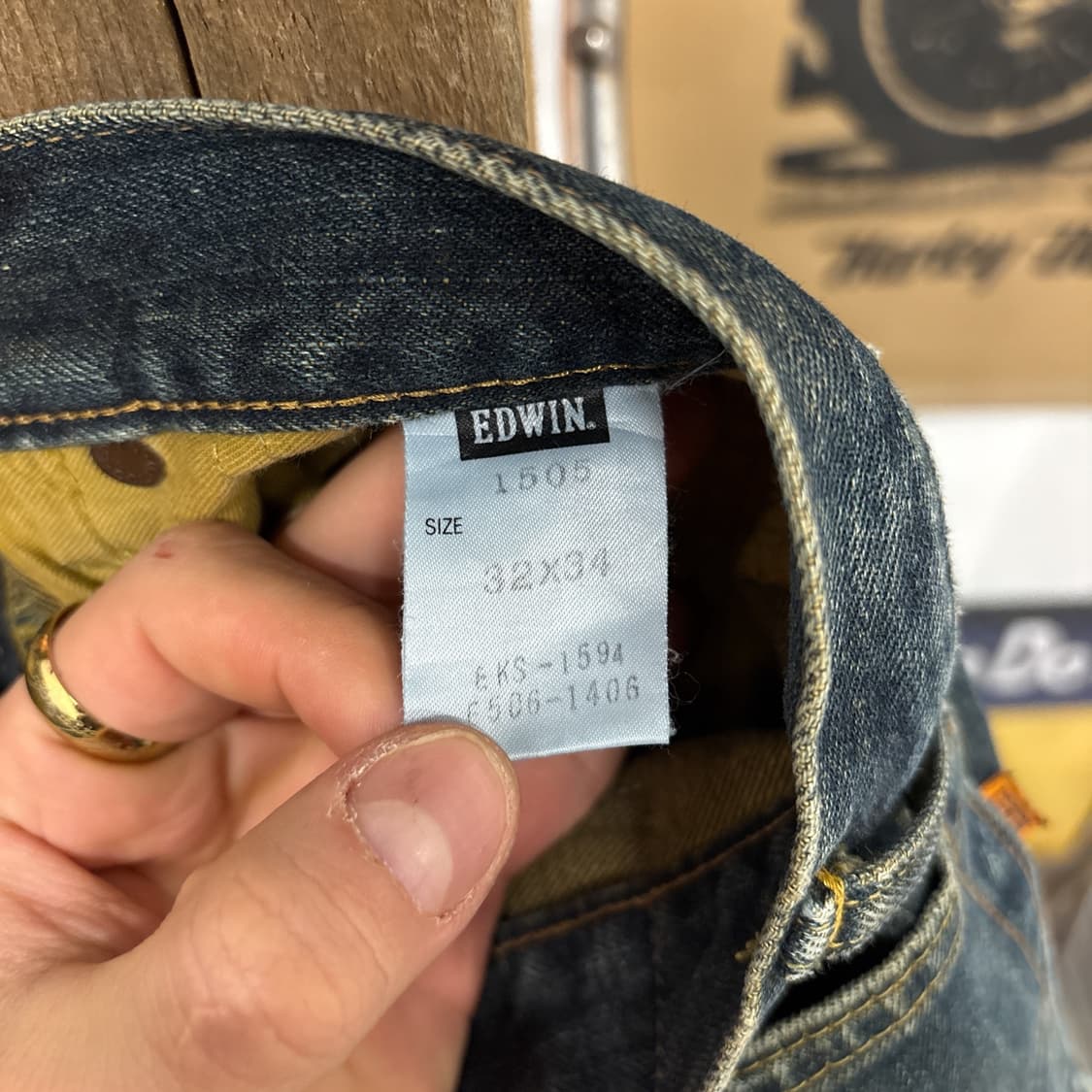 에드윈 505 빈티지 에이징 루즈핏 셀비지 데님팬츠 N906  상품이미지8