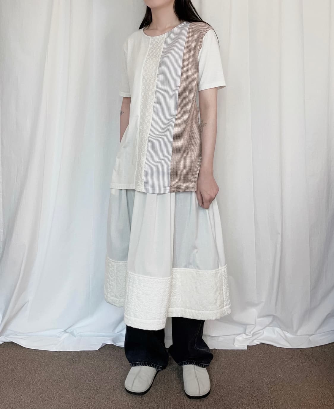 Mixed Pattern Short Sleeve Tee – White 상품이미지1