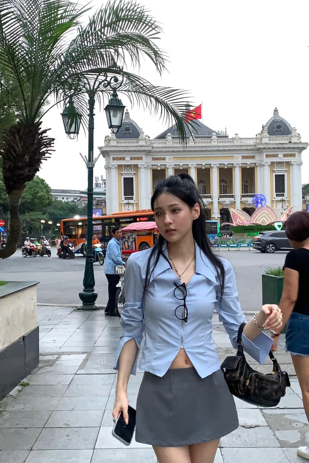 카키포인트 브이 집업 셔츠 블루 상품이미지1