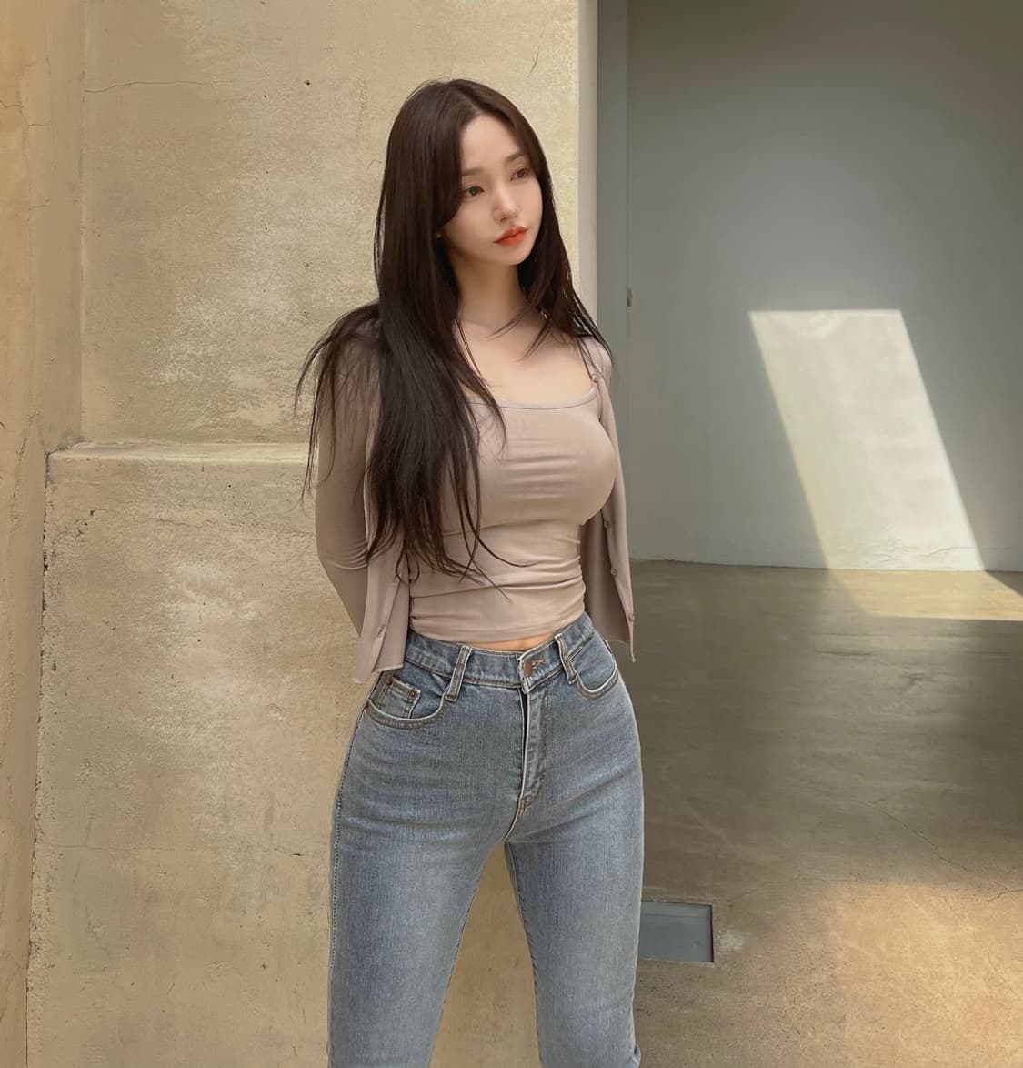 카인다미 골반볼륨업 연그레이 일자진 골반뽕 청바지 S 상품이미지7