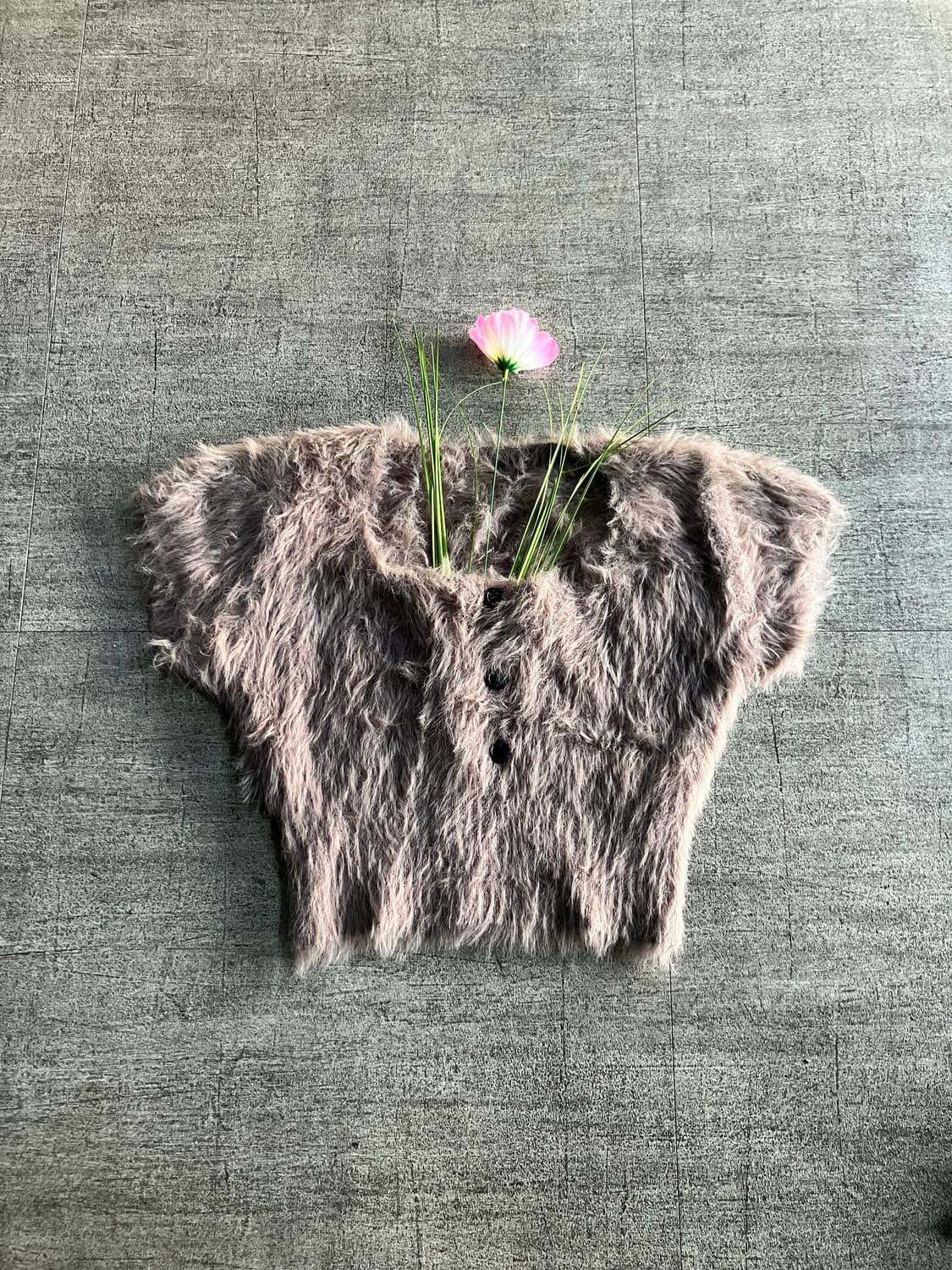 일본빈티지 핀터깔y2k 하구미달천깔 앙고라 퍼반팔가디건 상품이미지1