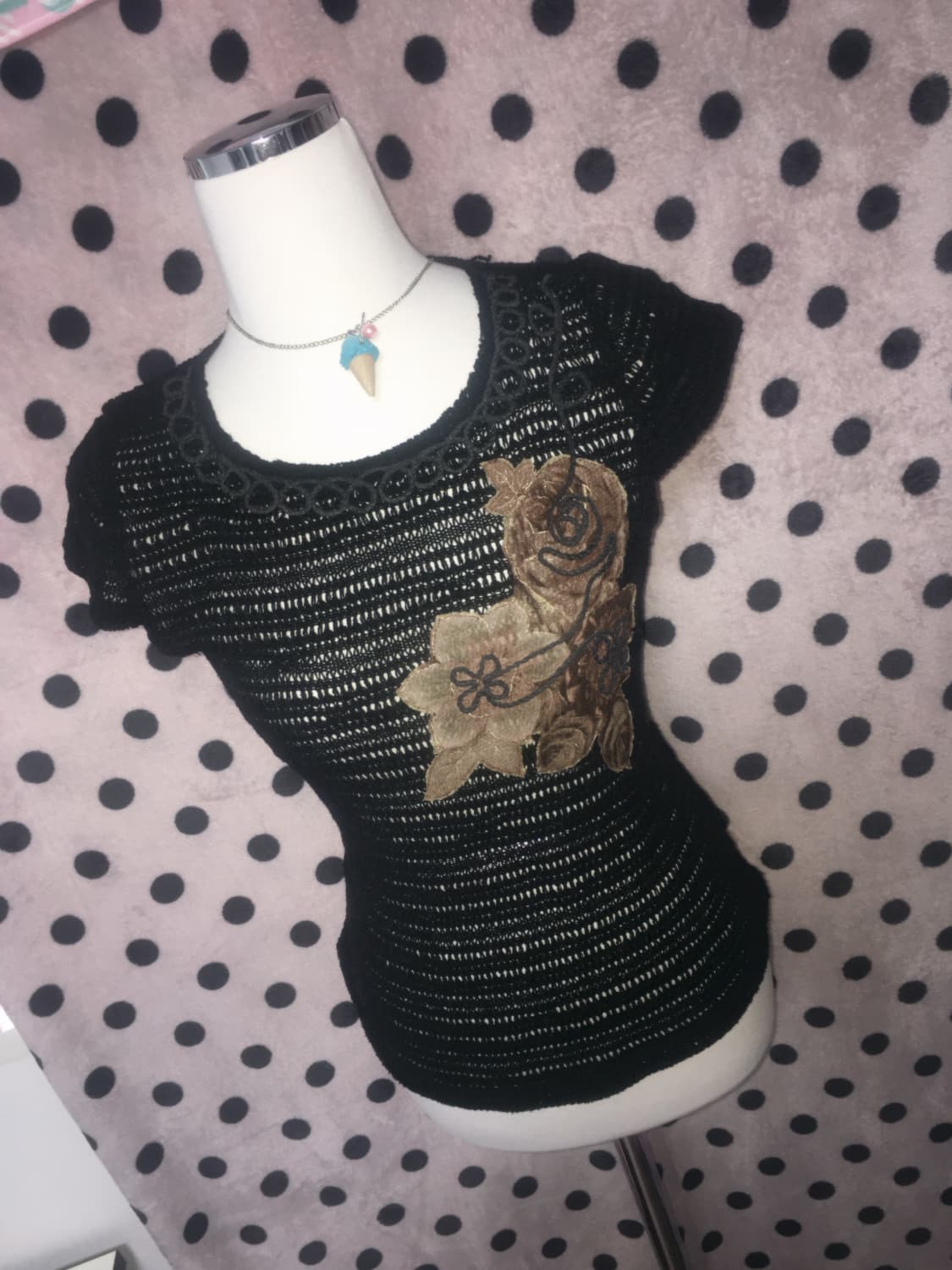 KanNa shop 빈티지 페어리 모리 플라워 니트  탑 상품이미지1