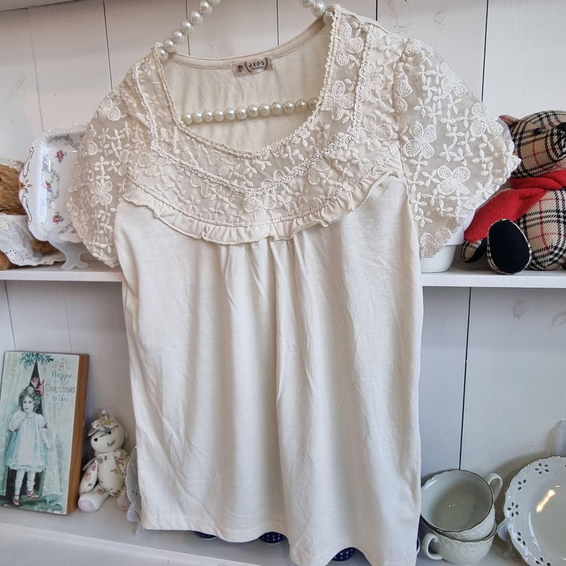 axes 레이스 블라우스 아이보리 반팔 상품이미지4