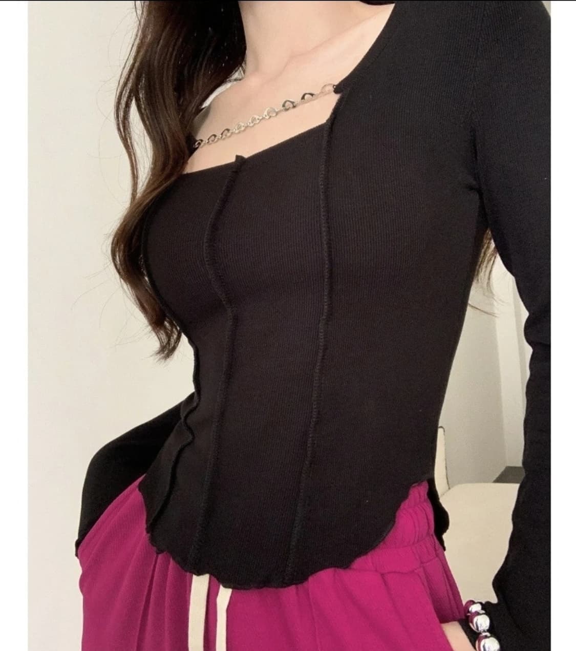 새옷)스퀘어넥 티셔츠 (체인탈착) 상품이미지1