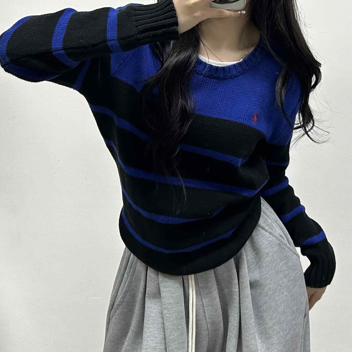 폴로 랄프로렌 스트라이프 핀터깔 코튼 크루넥 니트(XL) 상품이미지1