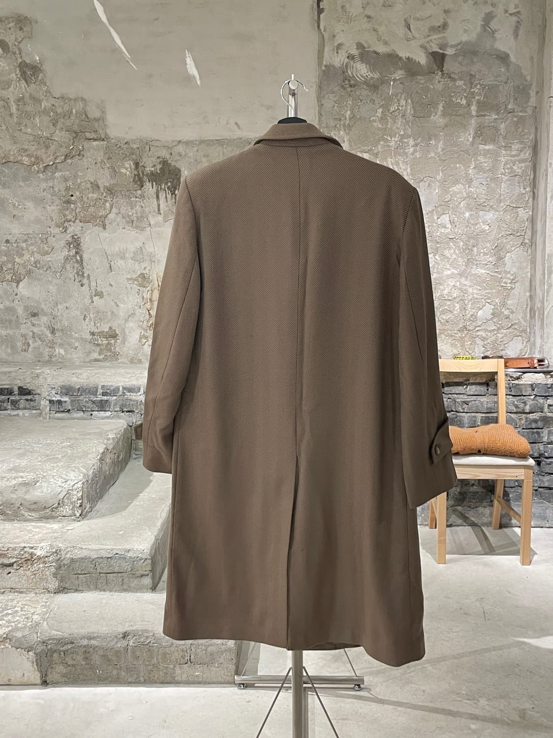 이브 생로랑 디퓨전 옴므 라이트 브라운 헤링본 울 코트 상품이미지6