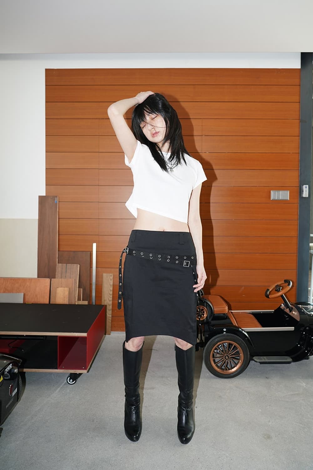 데어드 스커트  Dared EYELET STRAP MIDI SKIRT 상품이미지2