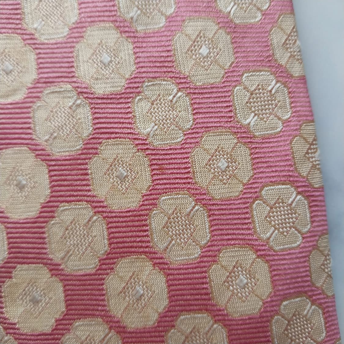 휴고보스 실크 핑크 플로럴 기하 패턴 넥타이 9.1cm A등급 K1653 상품이미지9