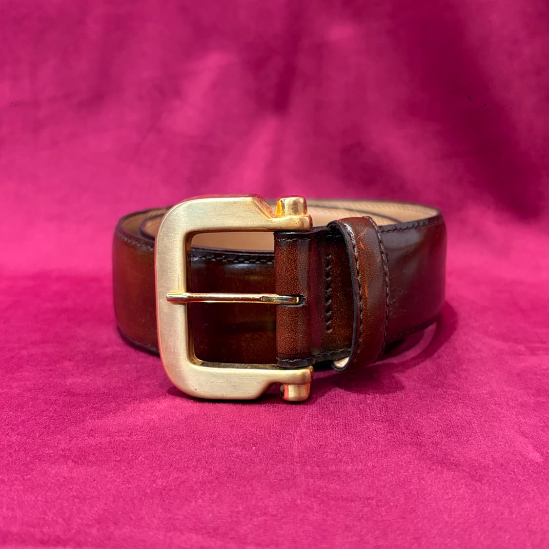 골든 버클 핸드 바니시드 레더 벨트 made in USA 상품이미지1