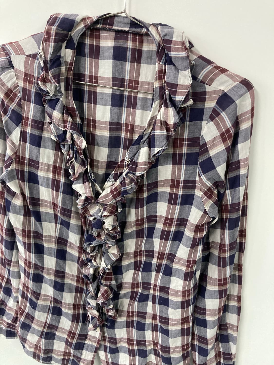 프릴 체크 셔츠 상품이미지3